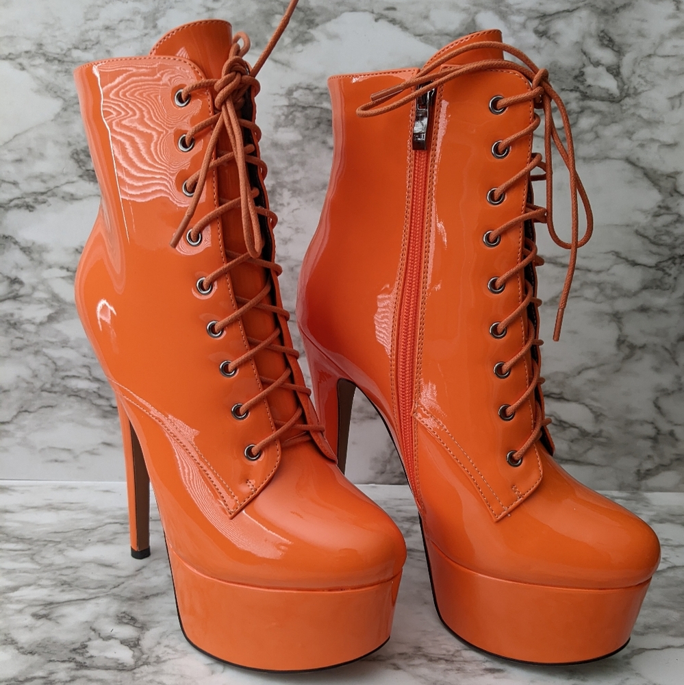 Orange Platform Ankle Boots NIB, Cosplay Booties, Stripper Sexy Dancer  size 8